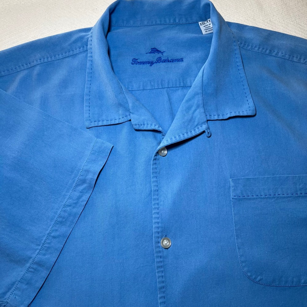 Tommy Bahama Mens XXL Blue 100% Silk Short Sleeve‎ Camp Shirt